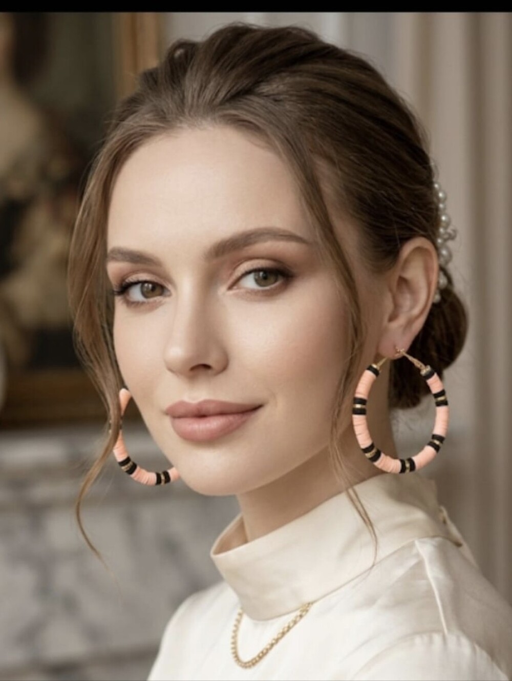 Peach & Black Striped Hoop Earrings for Women — Chic Lightweight Hoops